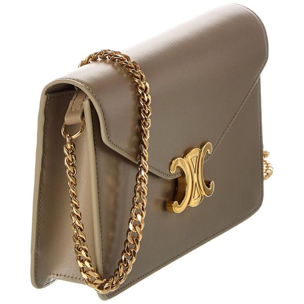 Celine Triomphe Leather Wallet On Chain, Brown - Picture 3 of 3